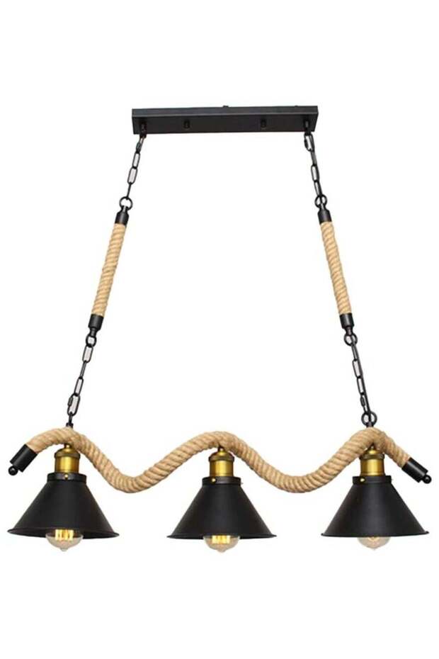 Vintage Hanging 3-Light Pendant Hemp Rope Chandelier