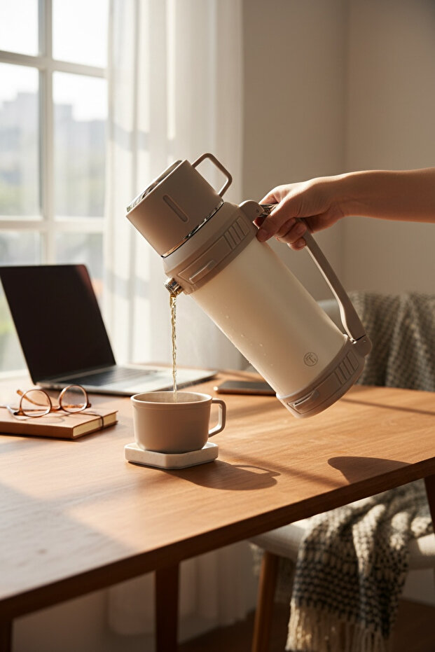 Termos, 2 Lt , 2 bardaklı termos, çift duvarlı paslanmaz çelik - 4