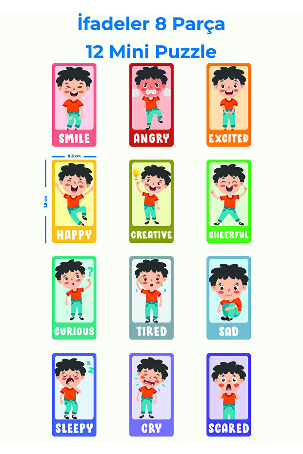 Wooden Educational Puzzle – Emotions and Facial Expressions (Set of 12, 8 Pieces)