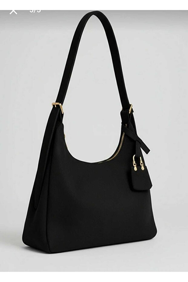 Suede Black Women's Shoulder Bag Casual Lined Zipper Closure Adjustable Shoulder Strap Charmlı