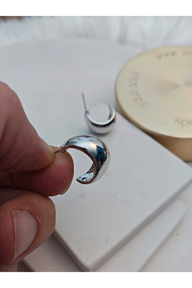 Curved Silver Color Hoop Women's Earrings