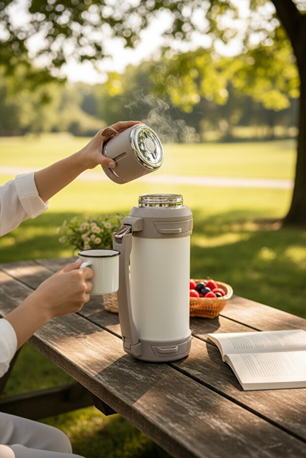 Termos, 2 Lt , 2 bardaklı termos, çift duvarlı paslanmaz çelik - 2