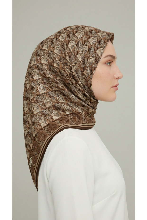 وشاح من الرايون بنمط هندسي - بني - 6