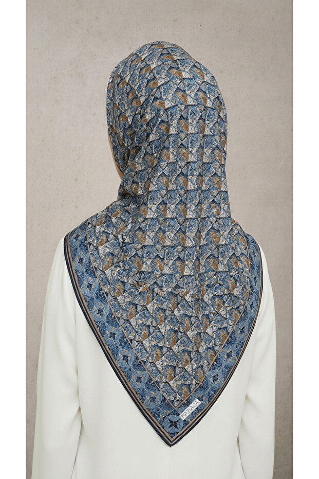 وشاح من الرايون بنمط هندسي - أزرق - 4