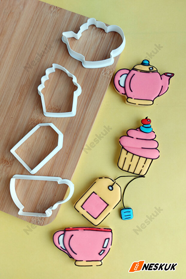 4-Piece Teapot Cup T-bag Tea Muffin Cupcake Cookie Mold Shaper Cutter Set