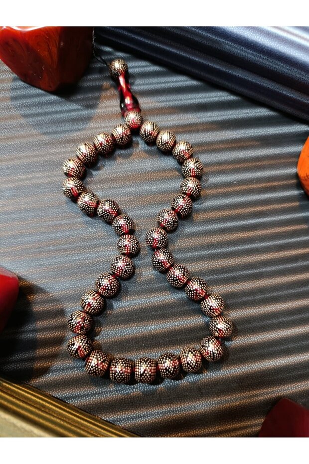 Silver Inlaired Fire Amber Tesbih