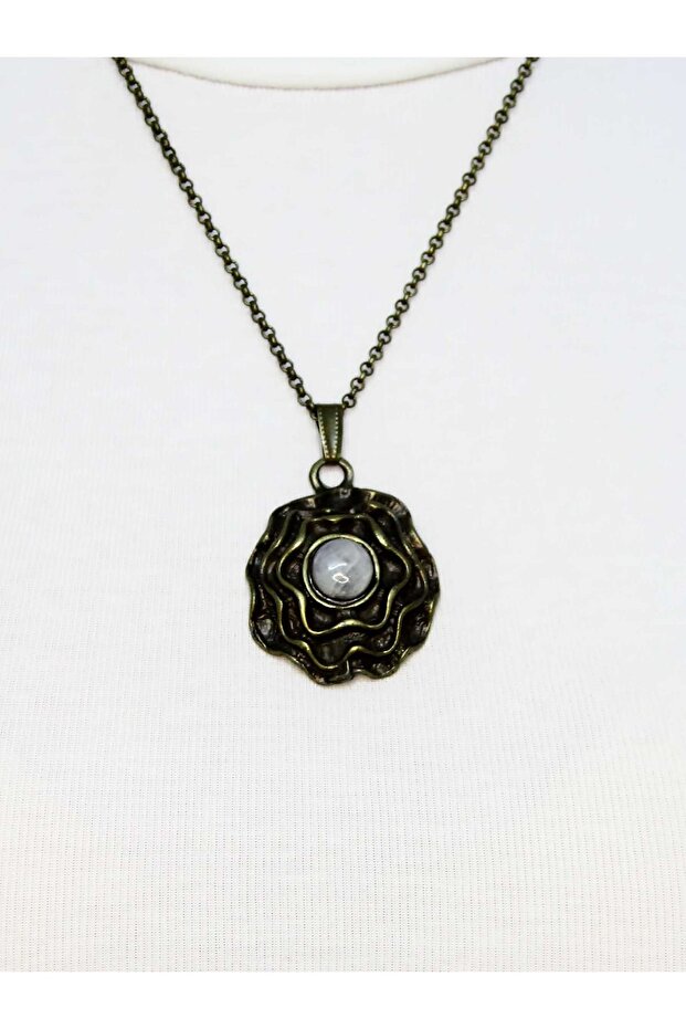 Natural Stone Moonstone Natural Stone Round Model Ancient Woman Necklace Euk48Ay