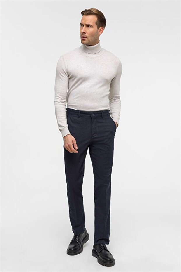 Lacivert Regular Armürlü Pantolon - 2