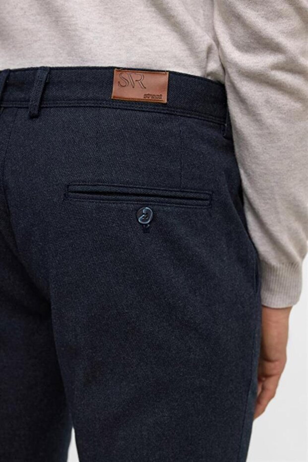 Lacivert Regular Armürlü Pantolon - 6