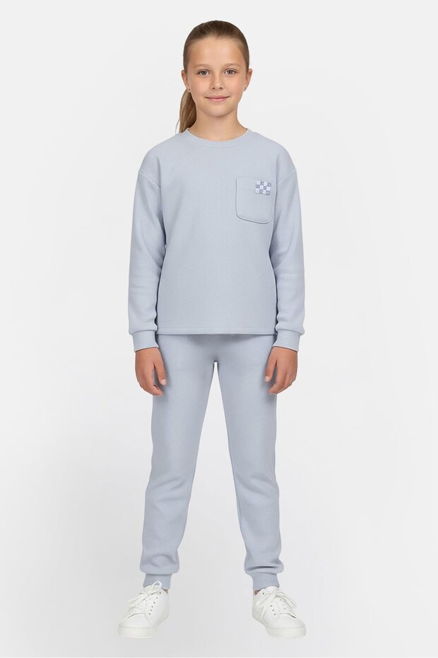 Toddlers Girl 2 Pieces Textured Sweatshirt And Pants Set, Light Blue