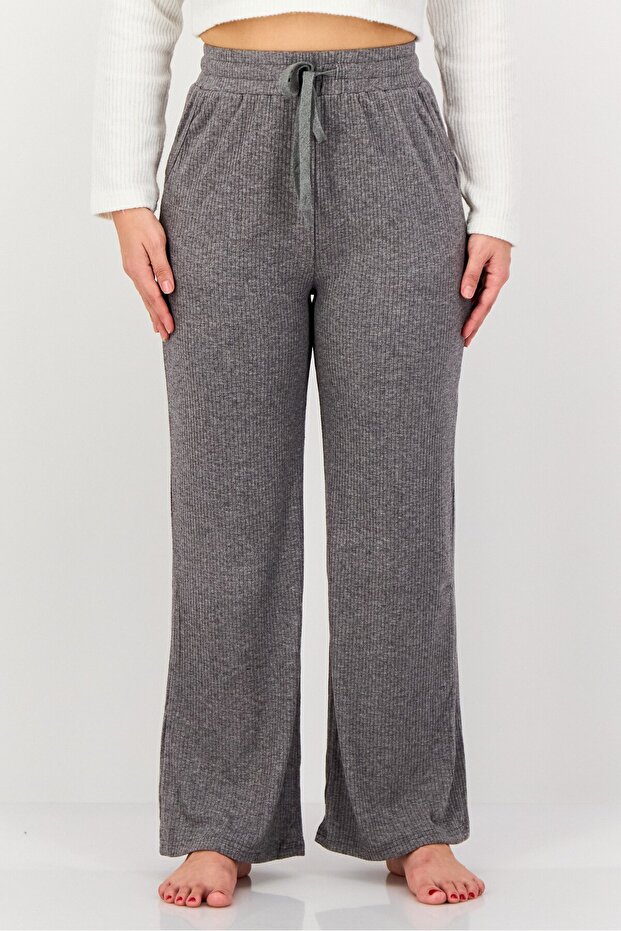 Women Regular Fit Stripe Sleepwear Bottom, Grey