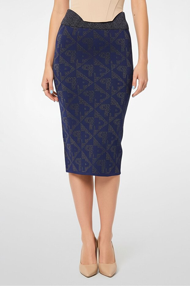 Women Metallic Midi Skirt, Multicolor