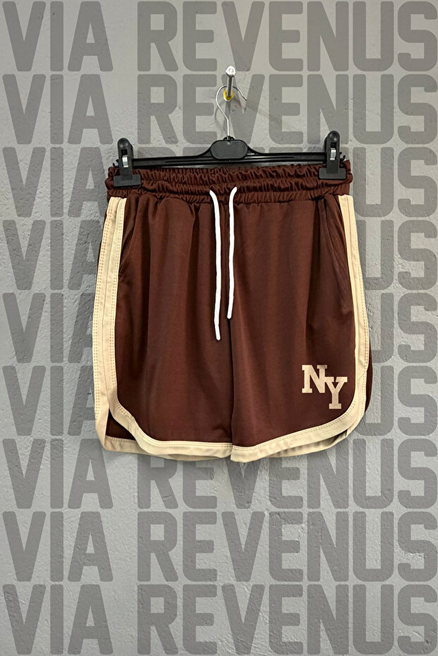 Ny Printed Unisex Retro Sports Training Shorts with Side Stripe Piping Detail