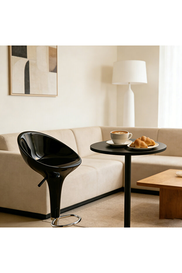 كرسي بار بقاعدة من الكروم مع مسند قدم قابل لتعديل الارتفاع - 3