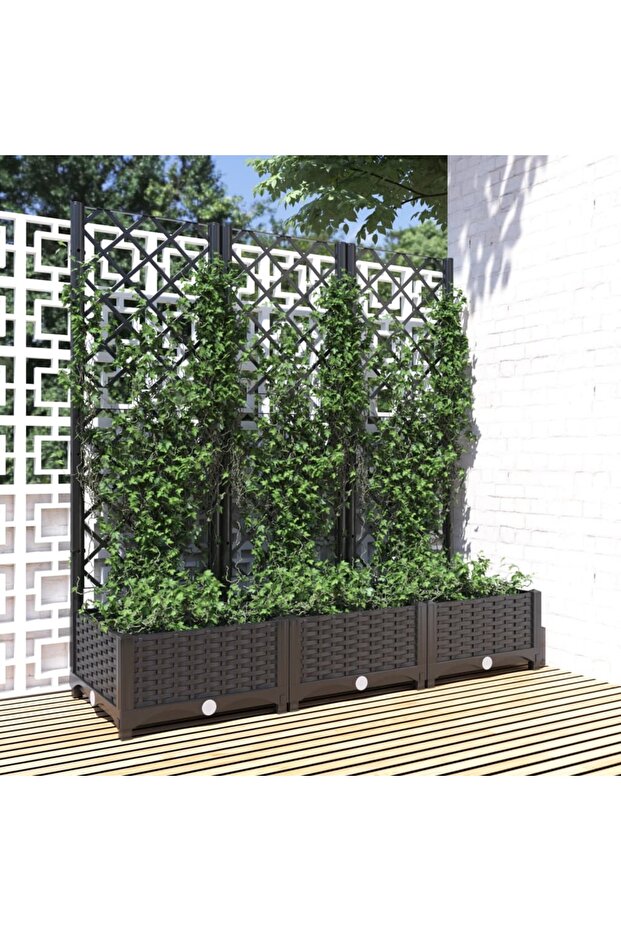 Garden Planter with Trellis Black 120x40x121.5 cm PP