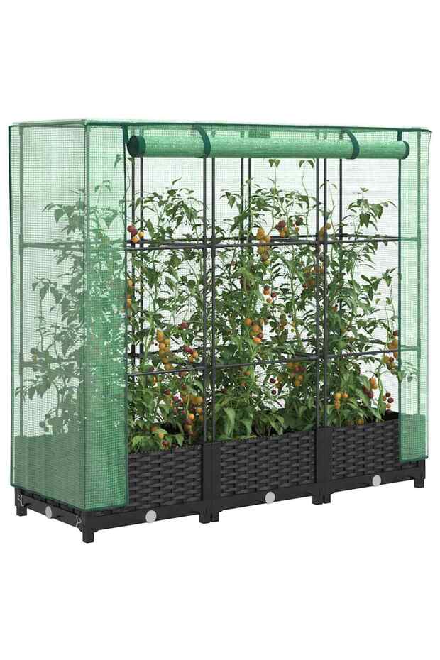 Raised Bed with Greenhouse Cover Rattan Look 120x40x123 cm