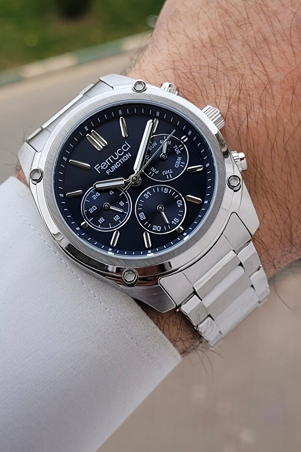 43mm Functional Men's Wristwatch with Dial Navy Blue Band Gray Color Adjustable Band