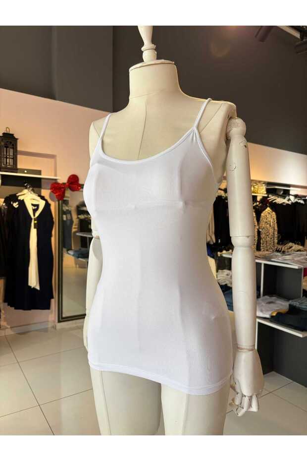 beyaz ince askılı esnek basic atlet - 1