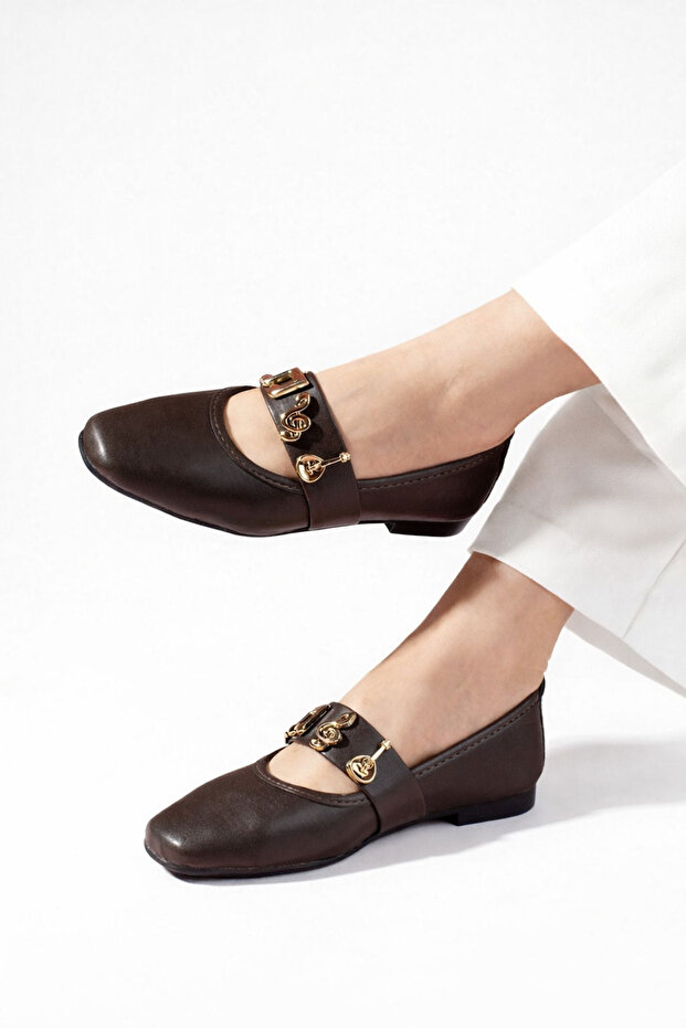 Melora Women's Ballet Office Shoes Brown Skin Gold Note Accessory Strappy Ballet Shoes Stc1203