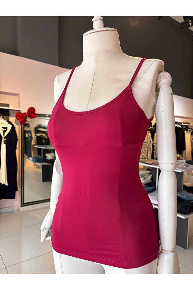 fuşya ince askılı esnek basic atlet - 1