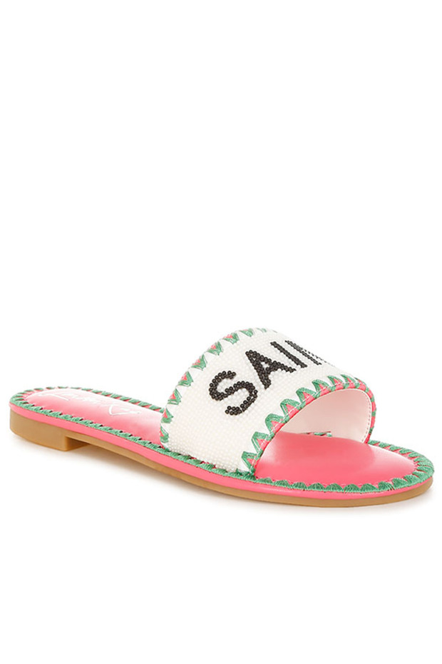 Women Beaded Saint Tropez Flat Slip Ons in Pink