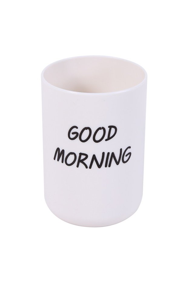 WHITE Letter Print Tooth Brush Wash Cup Simple Nordic Style Travel Portable Bathroom Couple Plastic