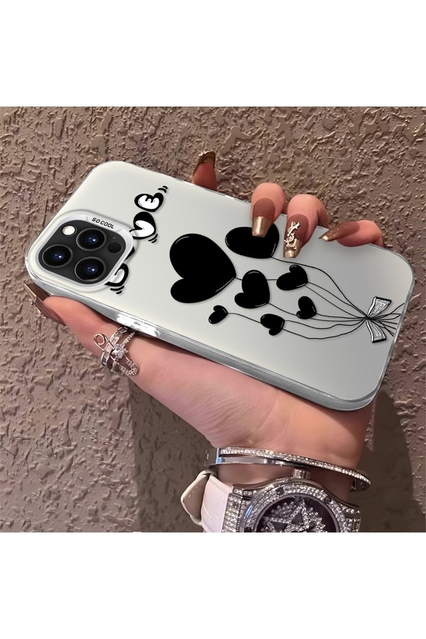 iPhone 16 Pro Compatible Heart Balloon Pattern Protected Silicone Phone Case
