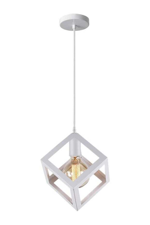 SUPER POWER Industrial Pendant Light Square Geometric Cage Adjustable Height 1-Light Metal Hanging L