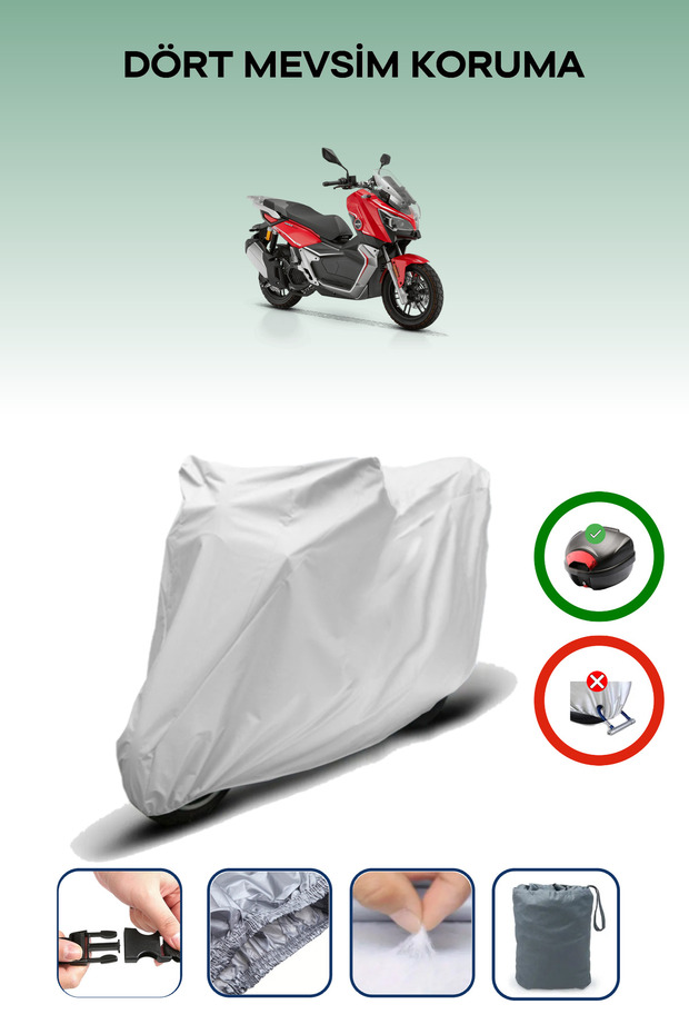 Gray Rear Bag Compatible Rks Reale 125X Compatible Motorcycle Tarpaulin Motor Cover