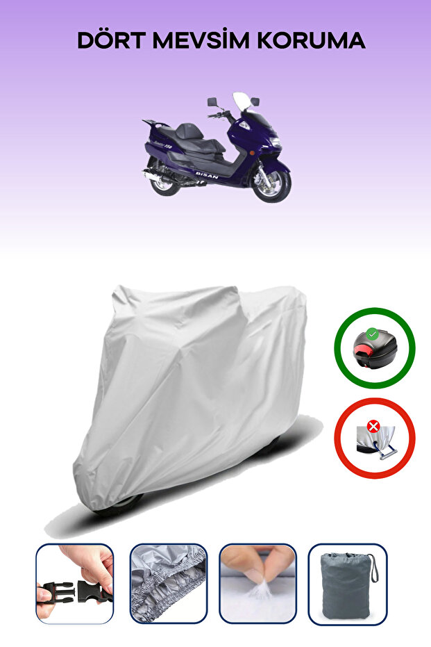 Gray Rear Bag Compatible Bisan Santana 125 Compatible Motorcycle Tarpaulin Motor Cover