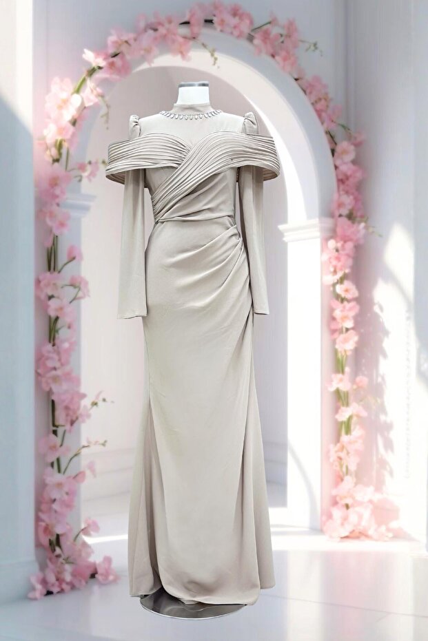 Dila Abiye Elbise Bej - 1