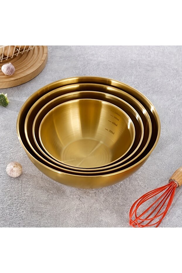 3pcs 3pcs Stainless Steel Salad Basin, Golden Bowl Cooking Basin Mixing Bowl Baking Special Basin Ki