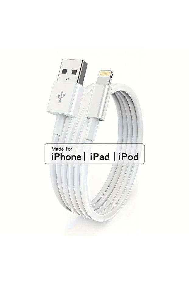 كابل شحن USB A إلى Lightning بطول 2 متر، معتمد من MFi، مصنوع من مادة TPE، متوافق مع شواحن آيفون، متوفر بقطعة واحدة أو 3 قطع، لون أبيض