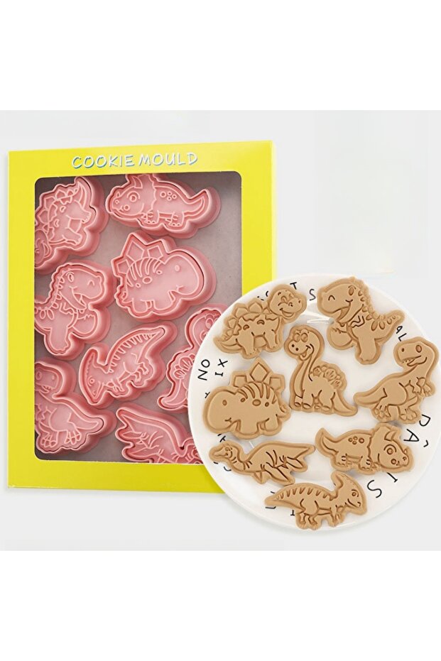 8 Pcs of Set Cartoon Dinosaur Cookies Cutters 8Pcs Set Plastic Pressable Biscuit Mold Confectionery