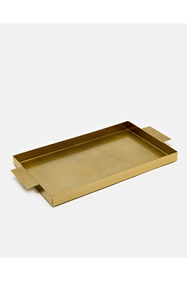 صينية مستطيلة محفورة من المعدن الذهبي - 1