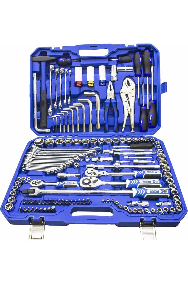 142-Piece Socket Wrench Tool Set, 1/4-3/8-1/2 Inch Drive Metric Ratchet Kit