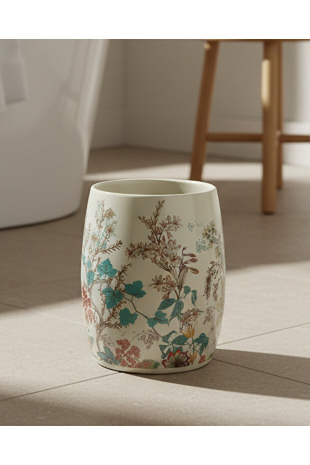 Beige Blossom Decal Waste Bin