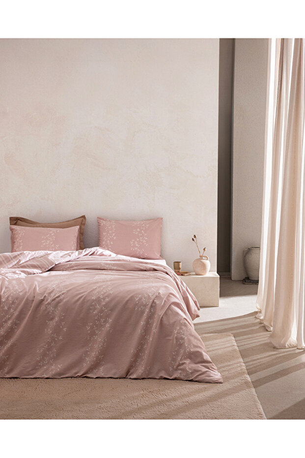 Arsene Double Bed 100% Cotton Ranforce Printed Duvet Cover Set - Powder Pink