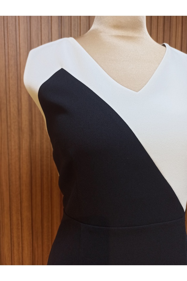 Bloklu Krep Elbise - 4