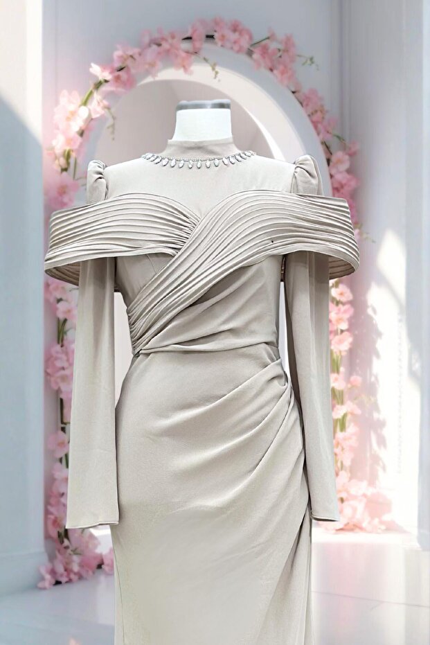 Dila Abiye Elbise Bej - 2