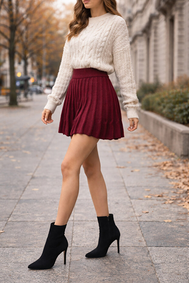 kadın pileli mini triko etek - 2