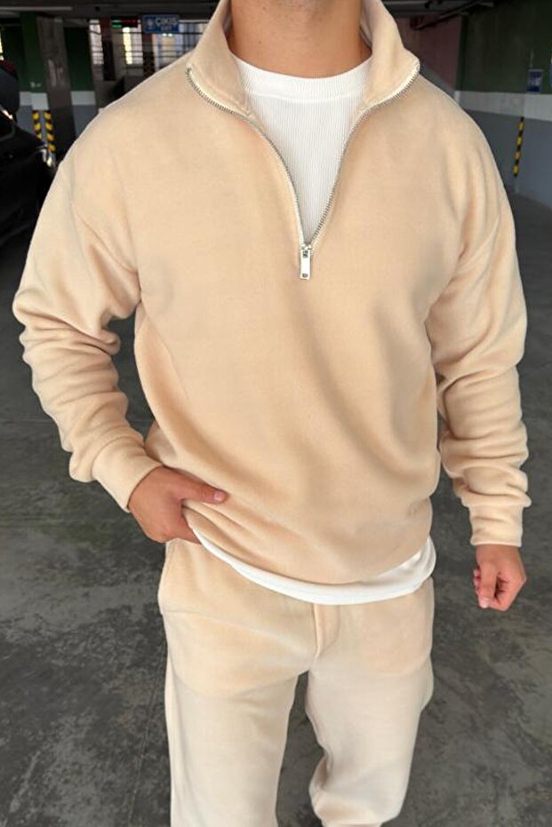 Unisex Slimfit Half Zipper Mock Neck Fleece Sweatshirt