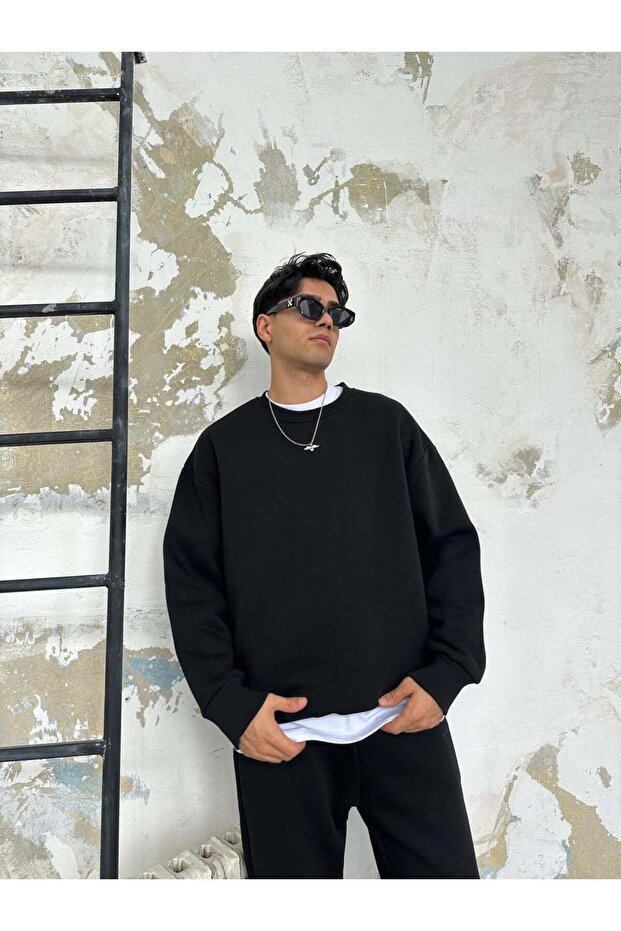 Siyah Oversize Basic Sweatshirt