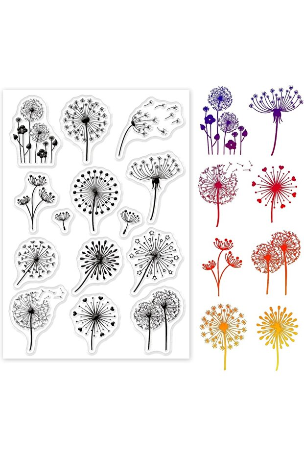 AECH-21690 1pc Dandelion Clear Stamp Plant Silicone Clear Stamp Flowers Leaves Stamp for Scrapbook