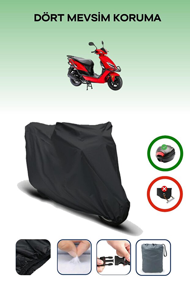 Black Rear Bag Compatible with Kanuni Nev 50 Compatible Motorcycle Tarpaulin Motor Cover