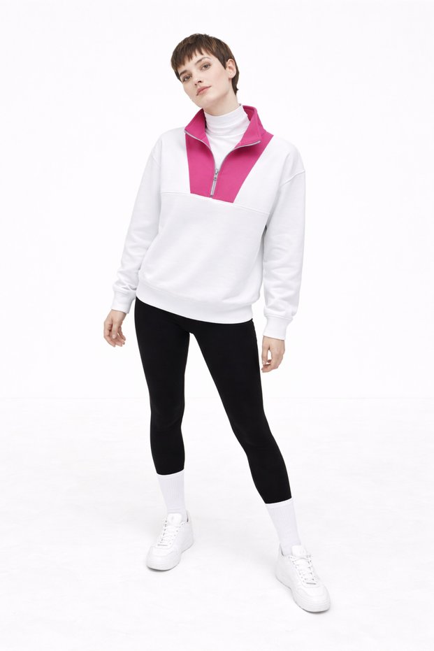 White Color Unisex Thick Fleece Inside Half Zipper O Oversized Sweatshirt
