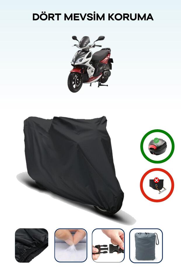 Black Rear Bag Compatible Kymco Super 8 125 Compatible Motorcycle Tarpaulin Motor Cover