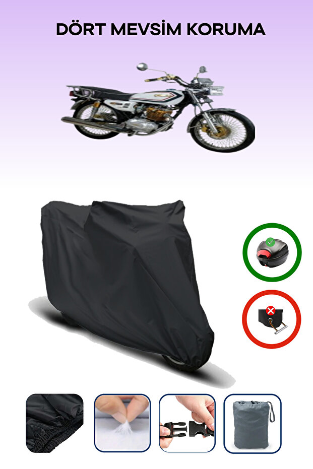 Black Rear Bag Compatible Kuba Cheetah 125 Compatible Motorcycle Tarpaulin Motor Cover