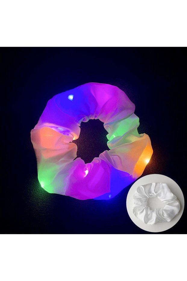 10pcs White 10pc LED Hair Scrunchie Light Up Hair Scrunchy Ponytail Holder Headwear Elastic Satin Ha