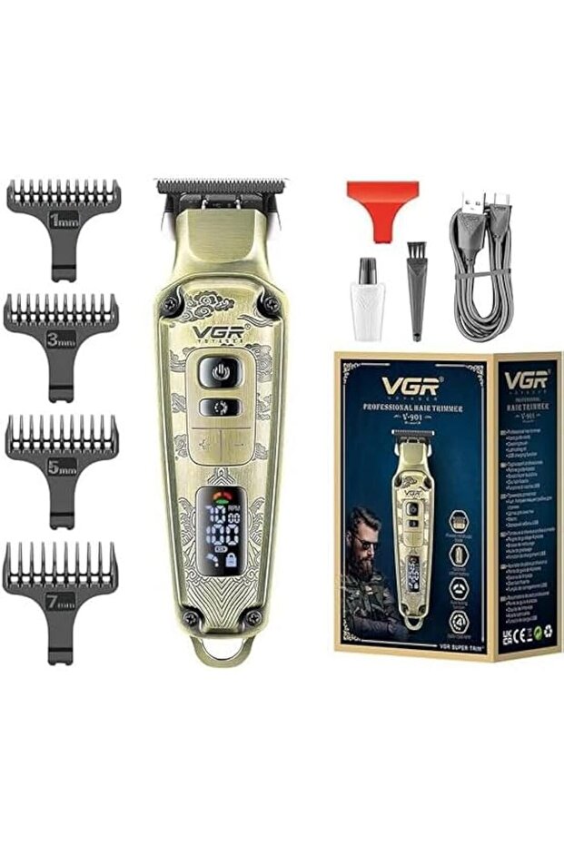 ماكينة حلاقة الشعر المعدنية الممتازة V-901 مزودة بشاشة LED، وذراع قابل للتعديل، ووقت تشغيل طويل